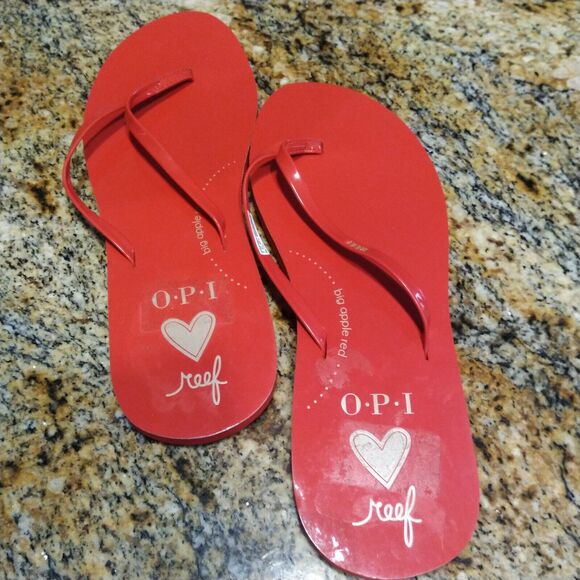 Reef Seas X OPI Big Apple Red Flip Flops Beach/Pool Sandals Women's Size 8 EUC - Picture 3 of 6